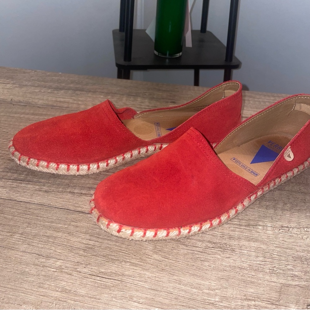 Verbenas Espadrille Carmen Serraje Fuego Loafers Slip On Red Leather: 39/Size 8
